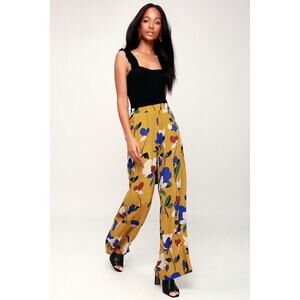 Lulus Palladio Mustard Yellow Multi Print Wide-leg Pants - Size X-Small
